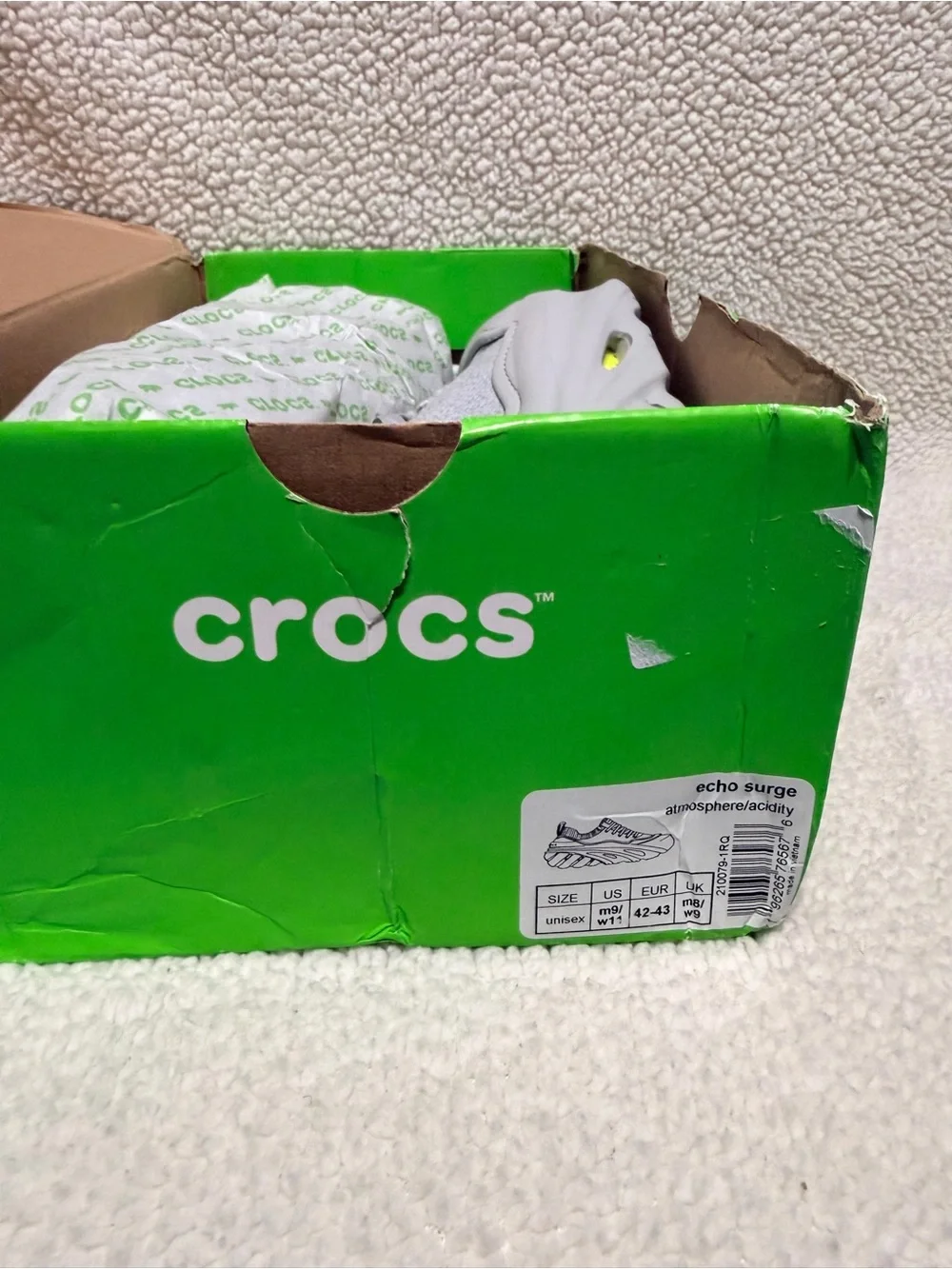 CROCS Echo Surge Sneakers - Light Gray Men’s Size 9 Women’s Size 11